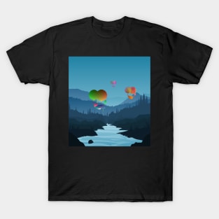 Steampunk Balloon Ship Sailing Over the Land T-Shirt